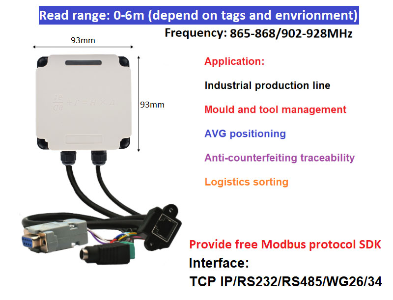 Priemyselná čítačka RFID Modbus pripojená k PLC UHF RFID 915M all-in-one riadenie výrobnej linky 8